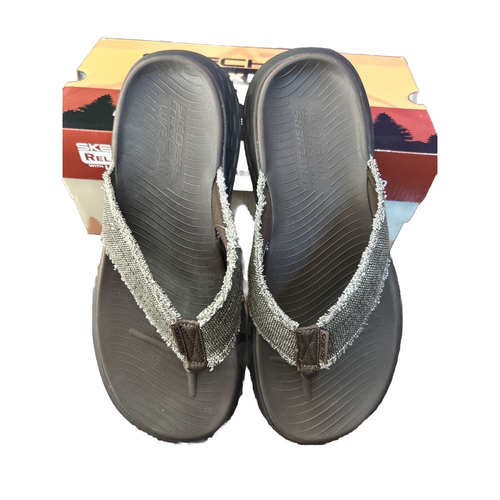 Skechers Relaxed Fit With Luxe Foam Flip Flops Brown 205225/CHOC Men Size 8 - Picture 2 of 7